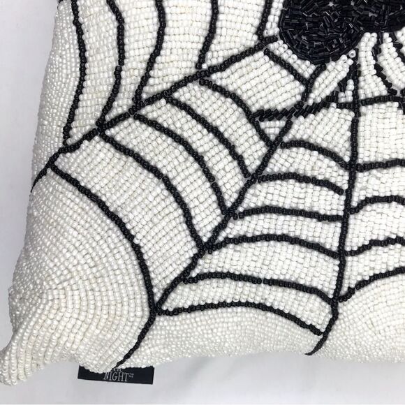 Noir Night Black Spiderweb White Beaded 16” Halloween Decor Accent Throw Pillow - Picture 5 of 15